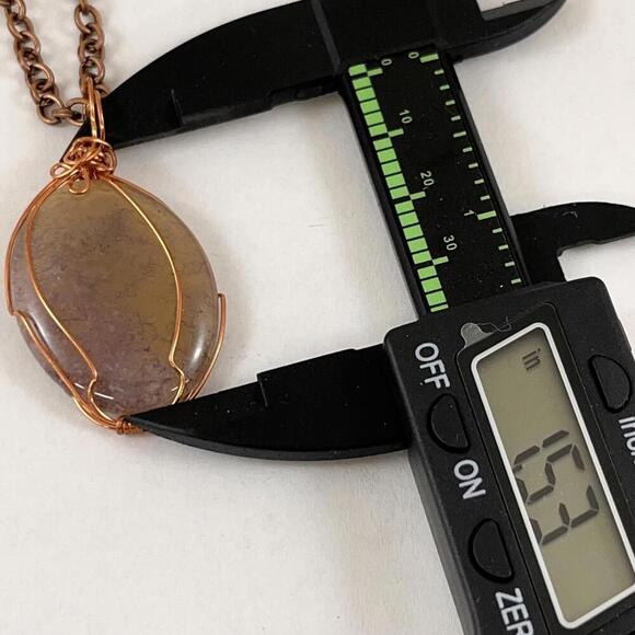 Handmade Wire Wrapped Necklace with Agate Cabochon Stone Pendant - Picture 2 of 3